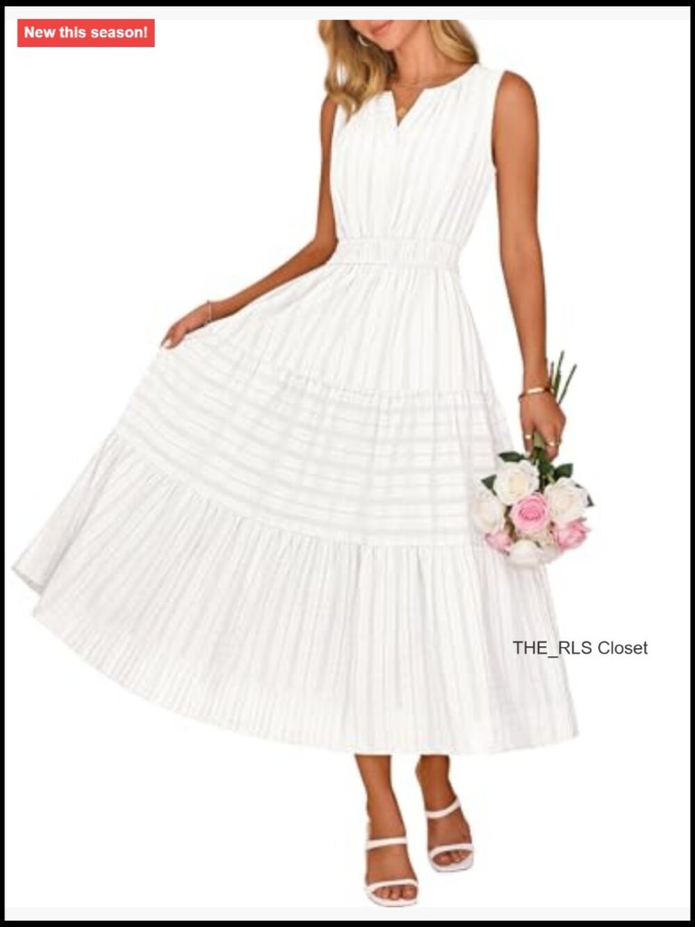 Sleeveless V-Neck Midi Dress with Pockets Cotton - Picture 2 of 7